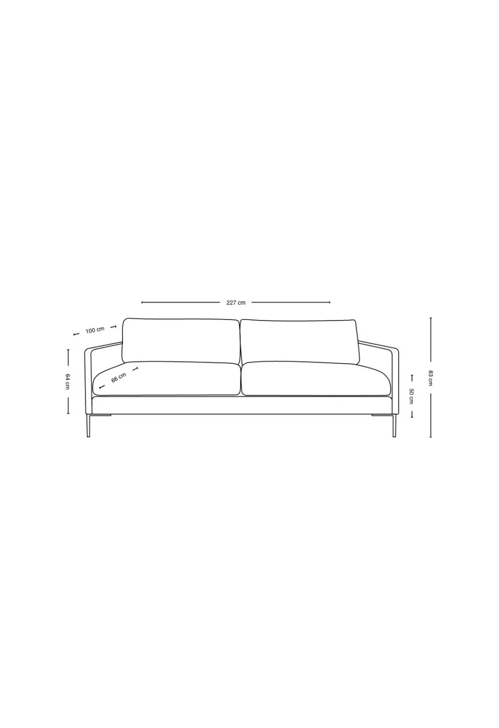 3 seter sofa svart - 227x100x83 cm