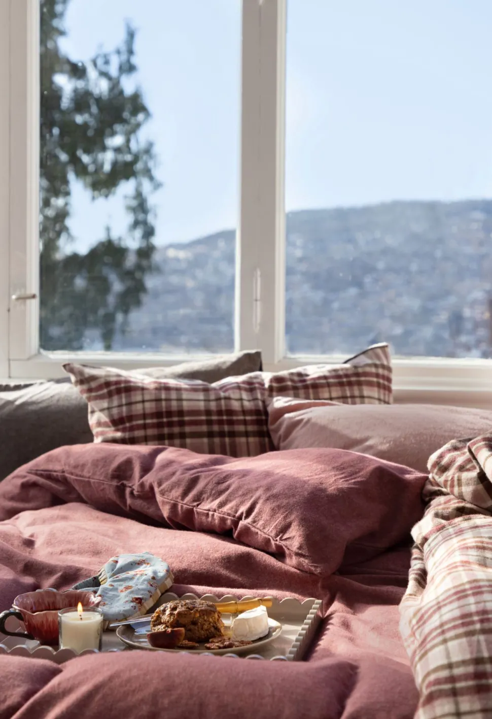 Garnfarget flanell sengesett burgunder - 140x200 cm