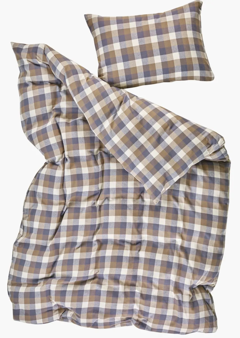 Garnfarget flanell sengesett multi brun - 200x220 cm