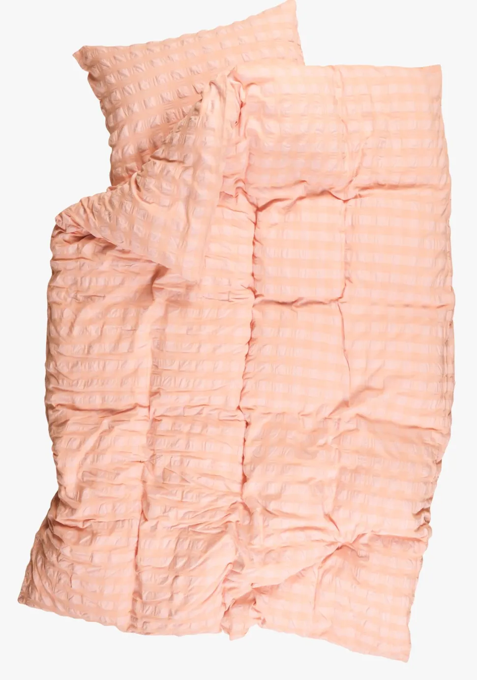 Garnfarget krepp sengesett korall - 140x200+50x70 cm
