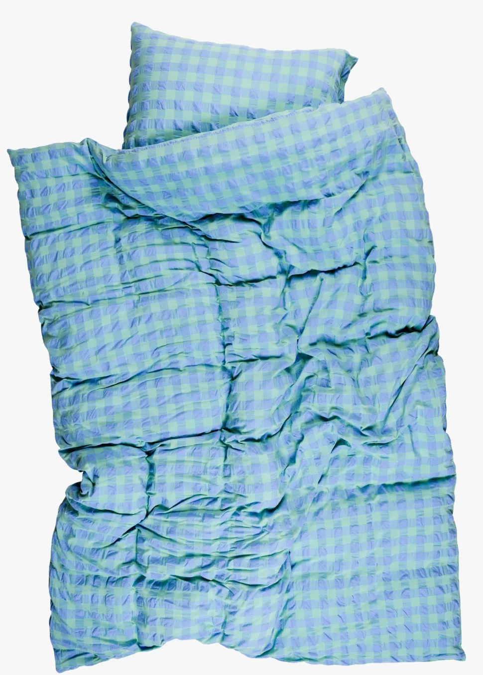 Garnfarget krepp sengesett grønn - 140x200+50x70 cm