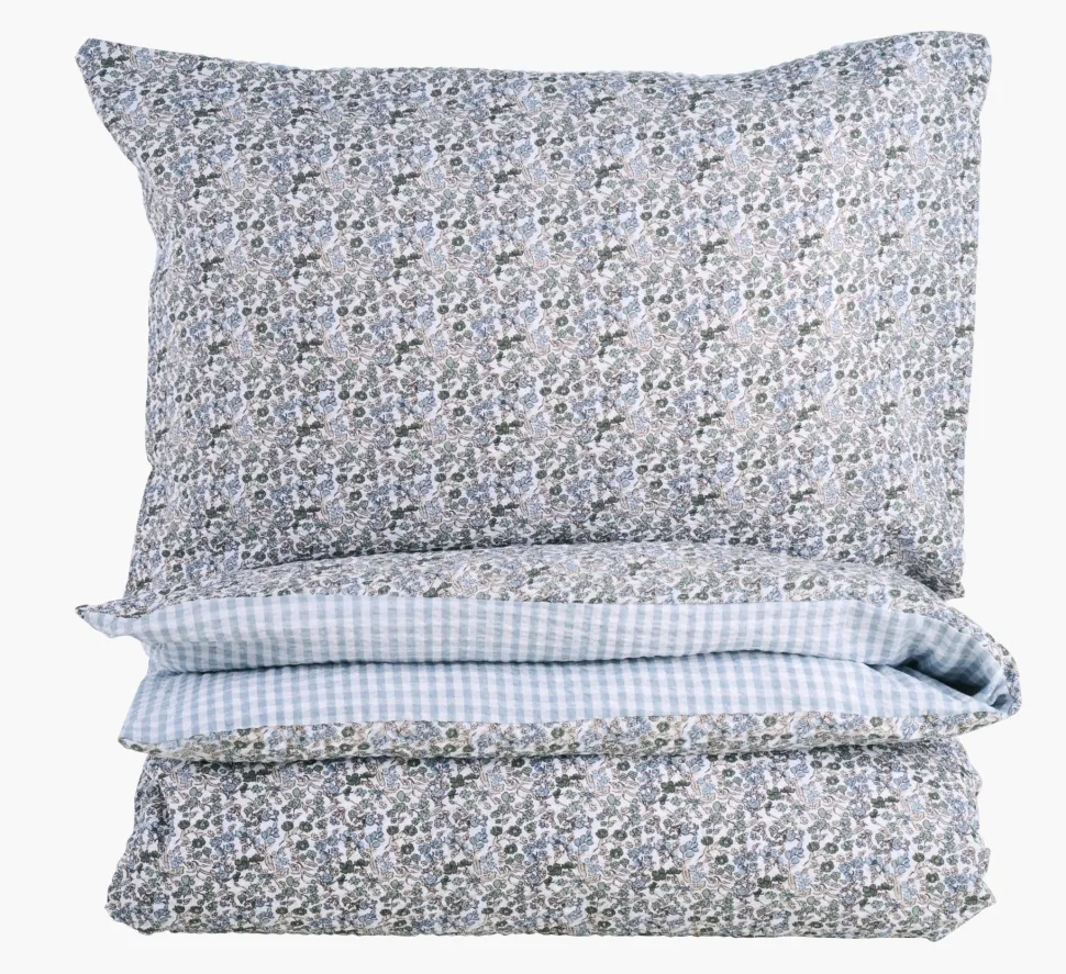 Krepp sengesett multi blå - 140x200 cm