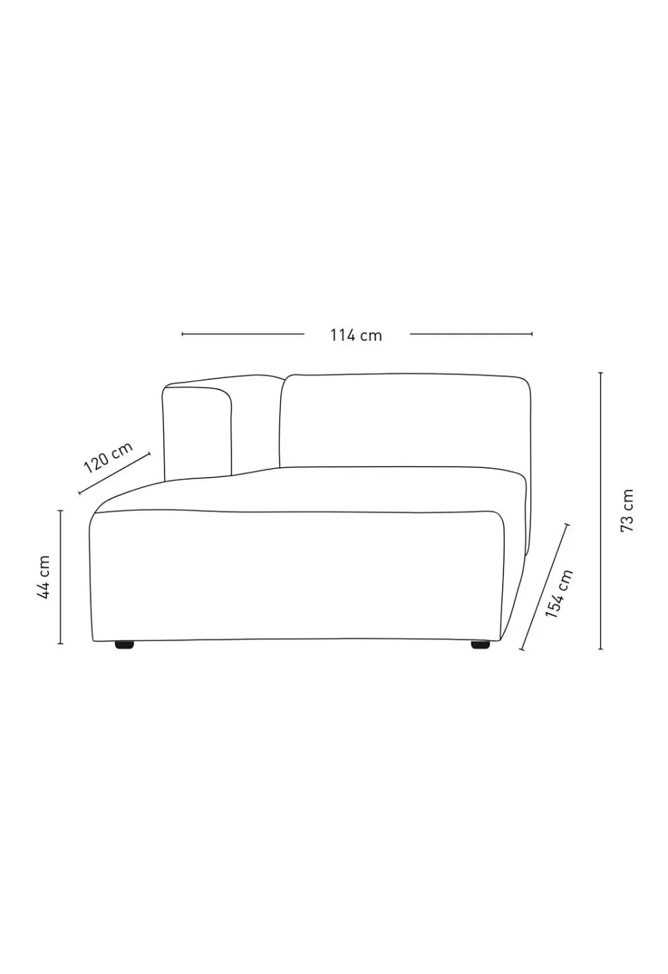 Modulsofa sjeselong venstre natur - 114x154x73 cm