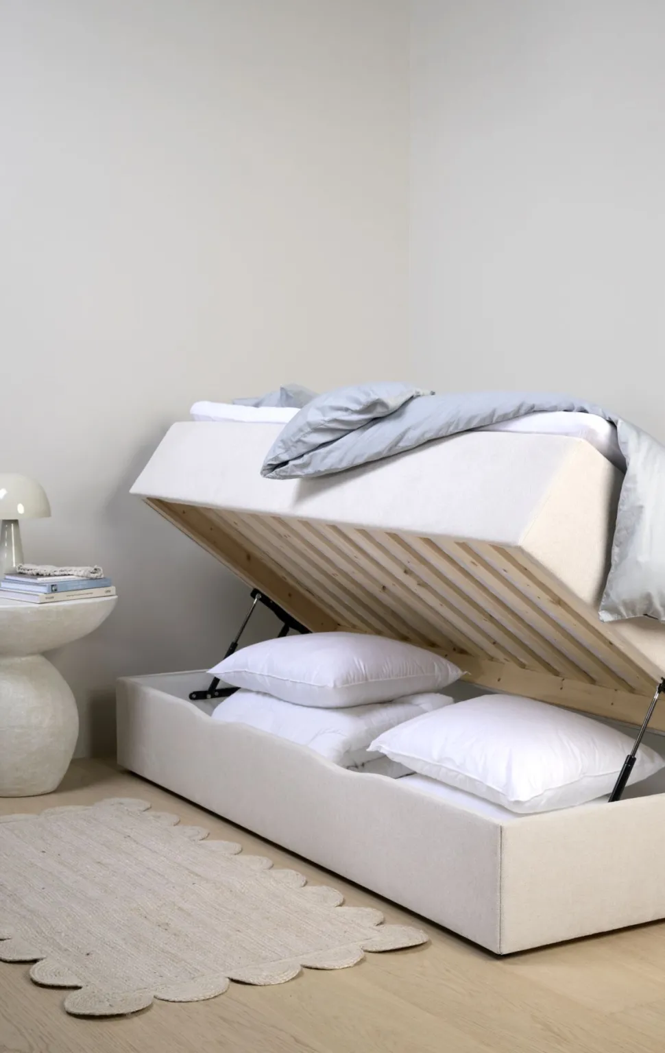 Seng med oppbevaring beige - 90x200x59 cm