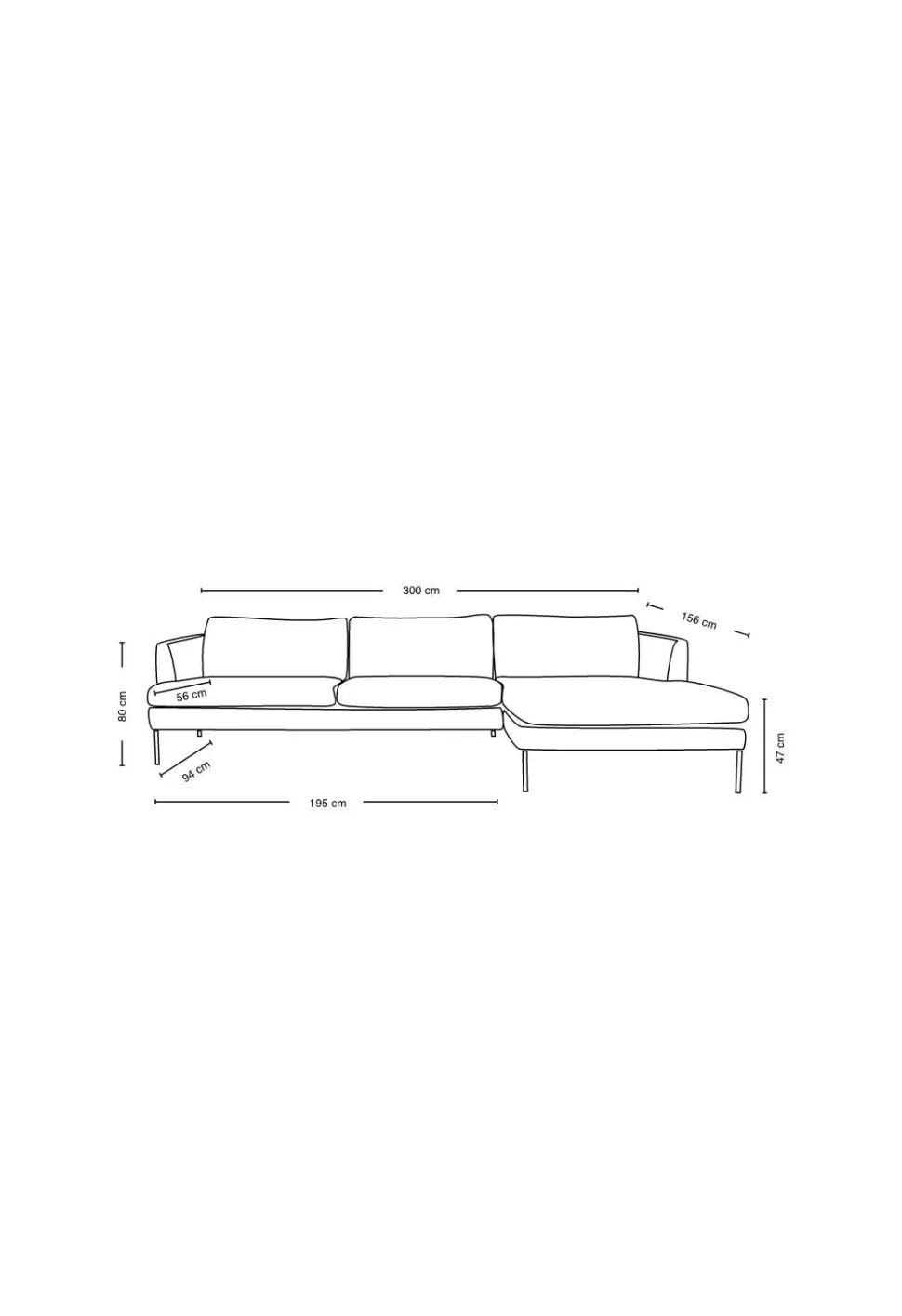 Sofa sjeselong høyre beige - 300x156x80 cm